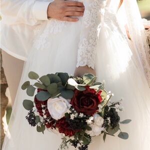 Bridal Bouquet - White and Burgundy Artificial Flower Bouquet
